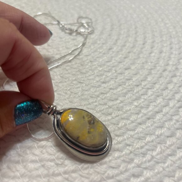 Natural BUMBLE BEE JASPER Handmade Sterling 925 Pendant/Chain #568D - Picture 2 of 3